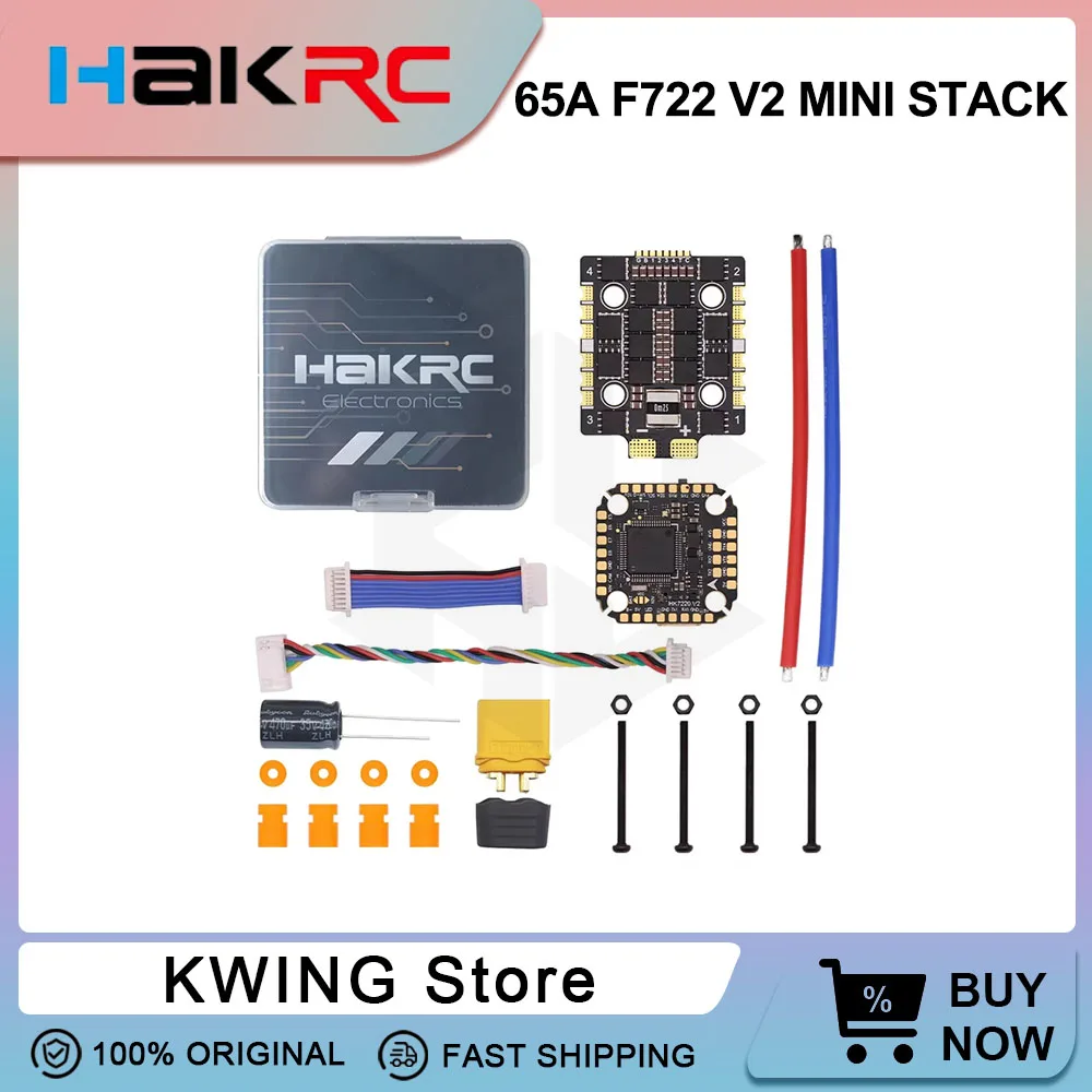 

HAKRC F722 65A mini Stack F7 Mini Flight Controller 5V/10V Dual BEC BL32 65A 4in1 ESC 2-6S Lipo for RC FPV Racing Drone