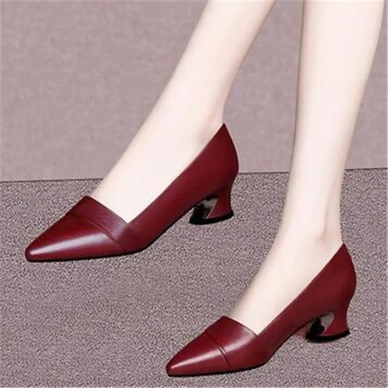 

Zapatos De Mujer Women Sweet Black Pointed Wine Red Office Square Heel Pumps Lady Casual European Style Heel Shoes