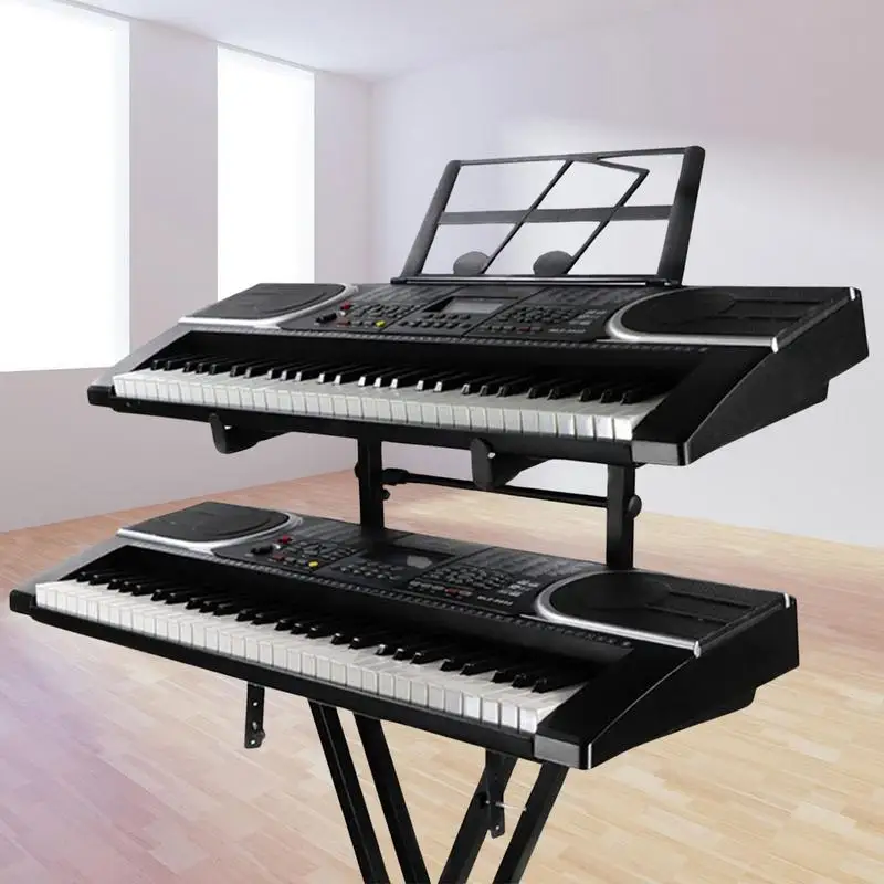 Keyboard Holder Adjustable Digital Piano Stand Heavy Duty Performance Rack With Locking Straps Double Layer Sheet Music Display