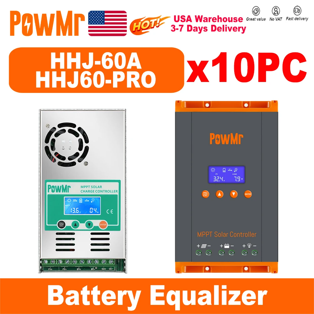 PowMr USA 10PC 60A MPPT Solar Charge Controller 12V 24V 36V 48V PV 20-160V Max