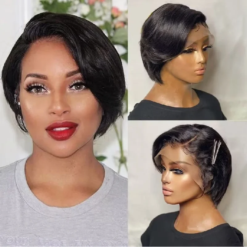 150% density remy hair wig 8inch 427 color short straight pixie cut human hair wig for women 13x4 frontal lace bob wig party use