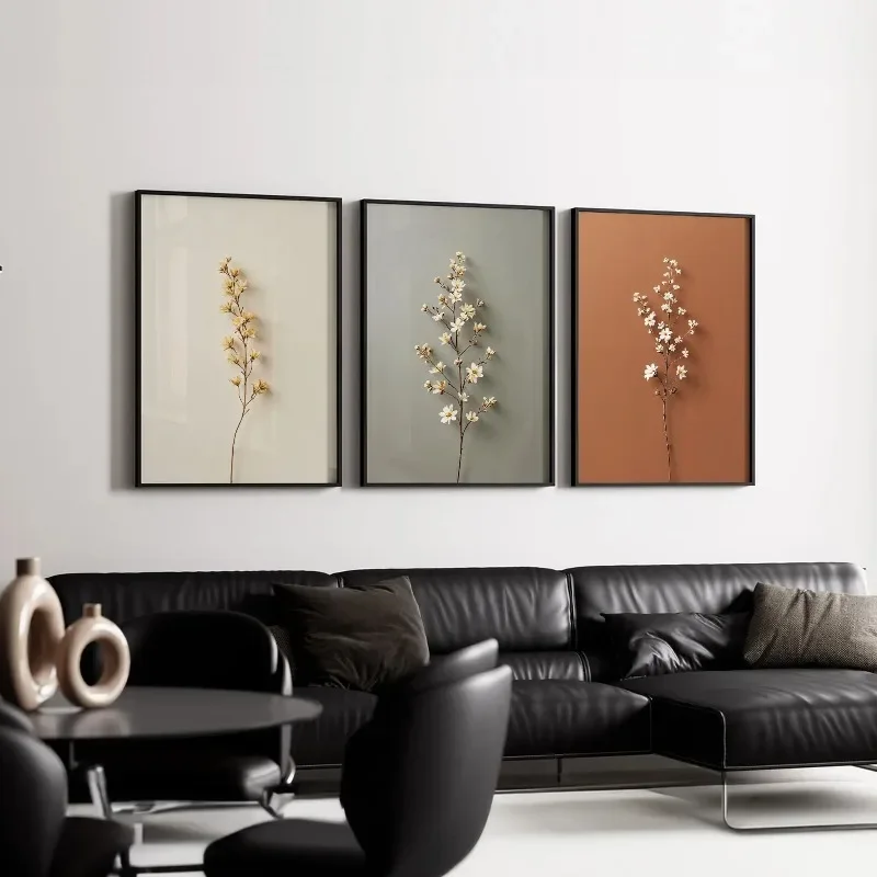 Multiple sizes 3pcs frameless Canvas Painting,3pcs/set Minimalist Neutral Tone Flower Plant Canvas Print Unique Floral Texture W