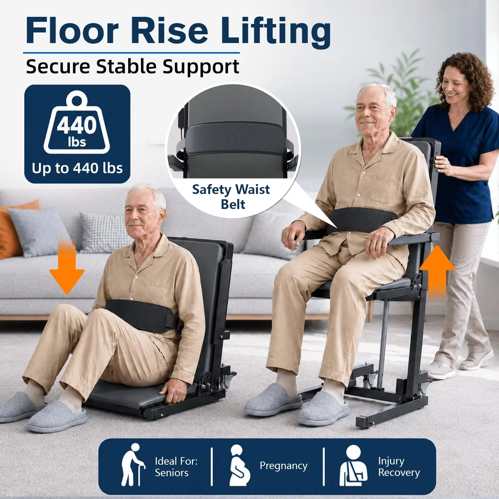Electric Chair Lift, Movable Floor Lift for Elderly Falls, Devices to Lift Elderly Off Floor with 4 Wheels, Heavy‑Duty