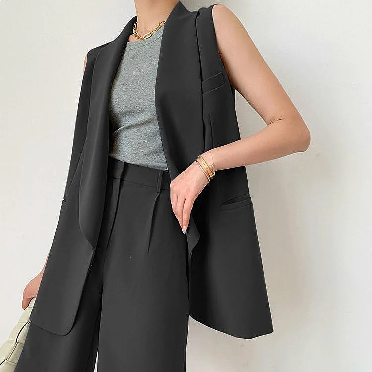 

Temperament Two-piece Sleeveless Vest Lapel Suit Top Fashion Shorts Set For Women In Spring And Summer