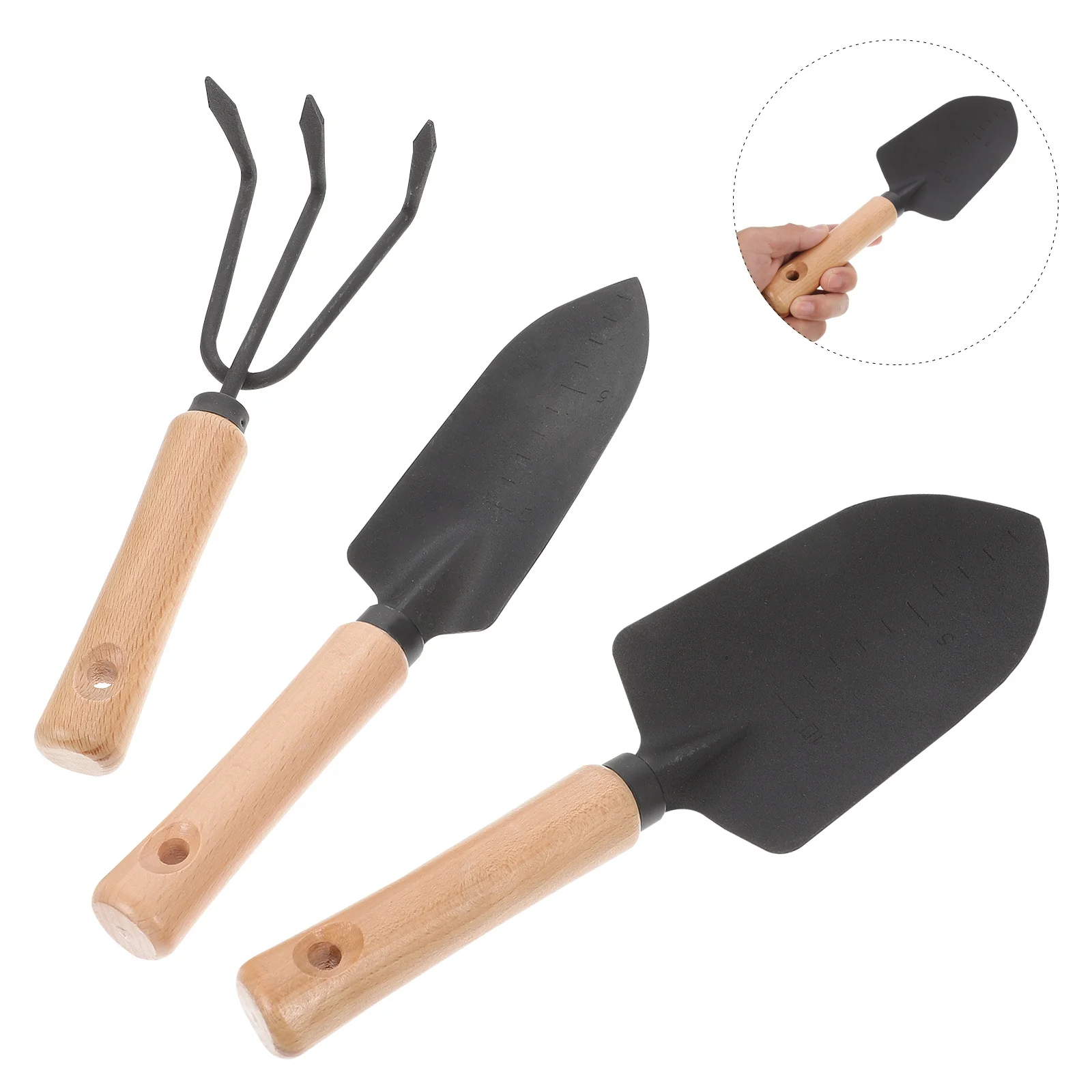 

1Set 3-Piece Gardening Tools Set Premium Metal Shovel and Rake for Planting Flowers Outdoor Garden Use Wooden Handle Shovel