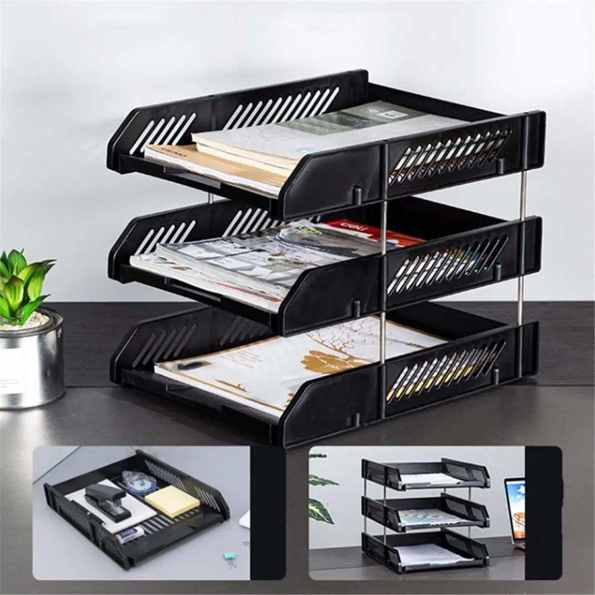 

【AT48】 НОВЫЙ Настольный органайзер для документов, 3-ярусная подставка для журналов из HIPS-пластика с металлическим кронштейном для дома и офиса