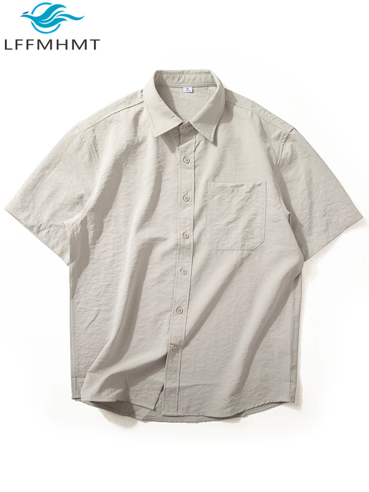 

Short Sleeve White Shirt Men Summer Fashion Youth Teens Capri Style Simple Basic Smooth Fabric Blouse Fast Dry Daily Tops Male