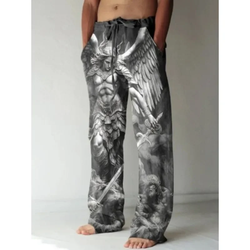 Mens Vintage Renaissance Virgin Mary Printed Casual Pants Art Wide Leg Pants Cool Summer Trousers Streetwear Men Women Clothing