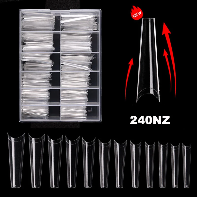 240Pcs Long C-Curve Square Shape False Nail Tips French Coffin Half Cover Acrylic Fake Nails Extension DIY Manicure Salon Tools