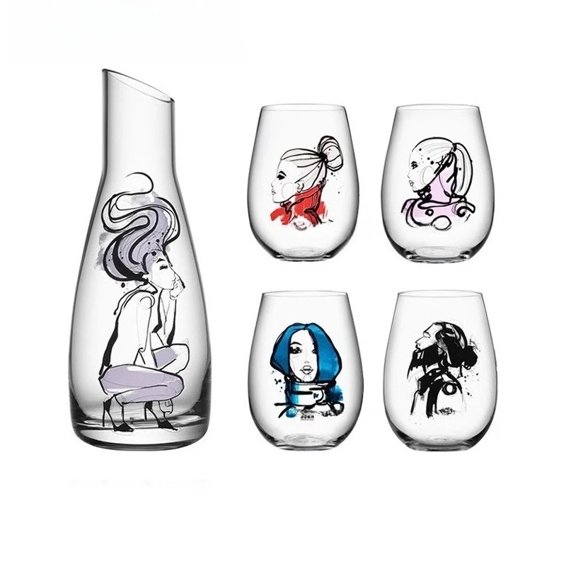 

Crystal glass water cup household creative printing red wine glass