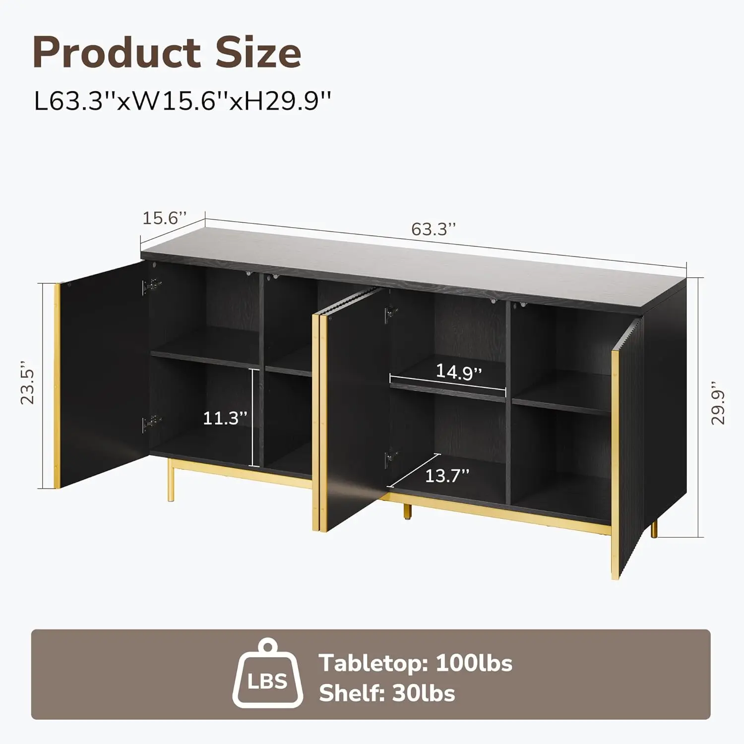 Credenza Buffet Armadietto portaoggetti con ante decorative scanalate Consolle moderna per sala da pranzo e cucina