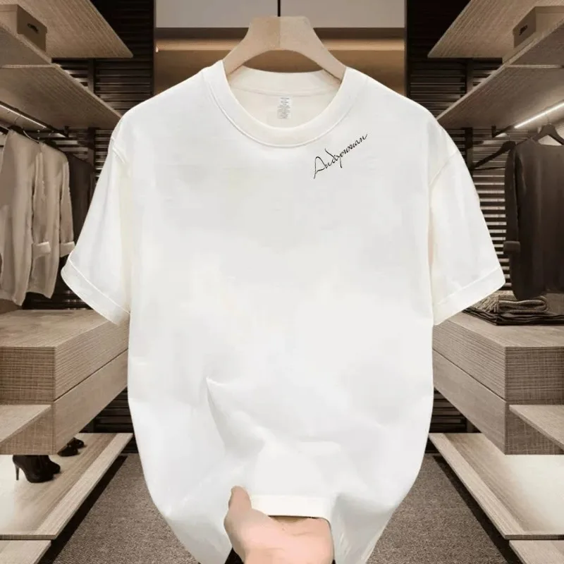 Men's Cotton T-shirts Fitted Black 5XL T Shirt for Men Casual Summer Wear Fashion Letter Print Tee Shirts White Men Clothing