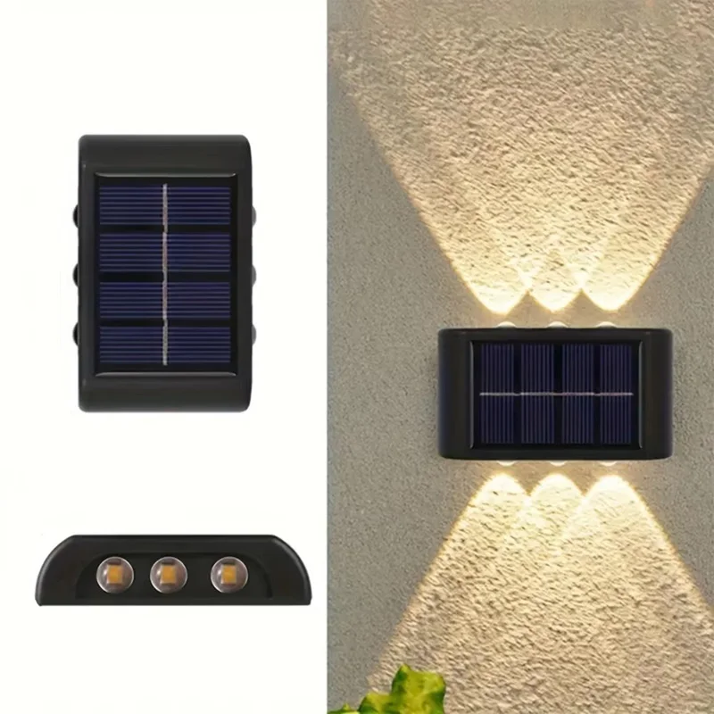 2PCS Solar Garden Fence Light Outdoor Wall Light 6 LED Up Down Lighting Decorative Lamp for Terrace Courtyard Yard Pathway