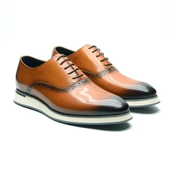 Luxury Mens Sneaker Oxfords Brown Black Genuine Leather Business Casual Lace-up Men Shoes Comfortable Outdoor Fashion Footwear