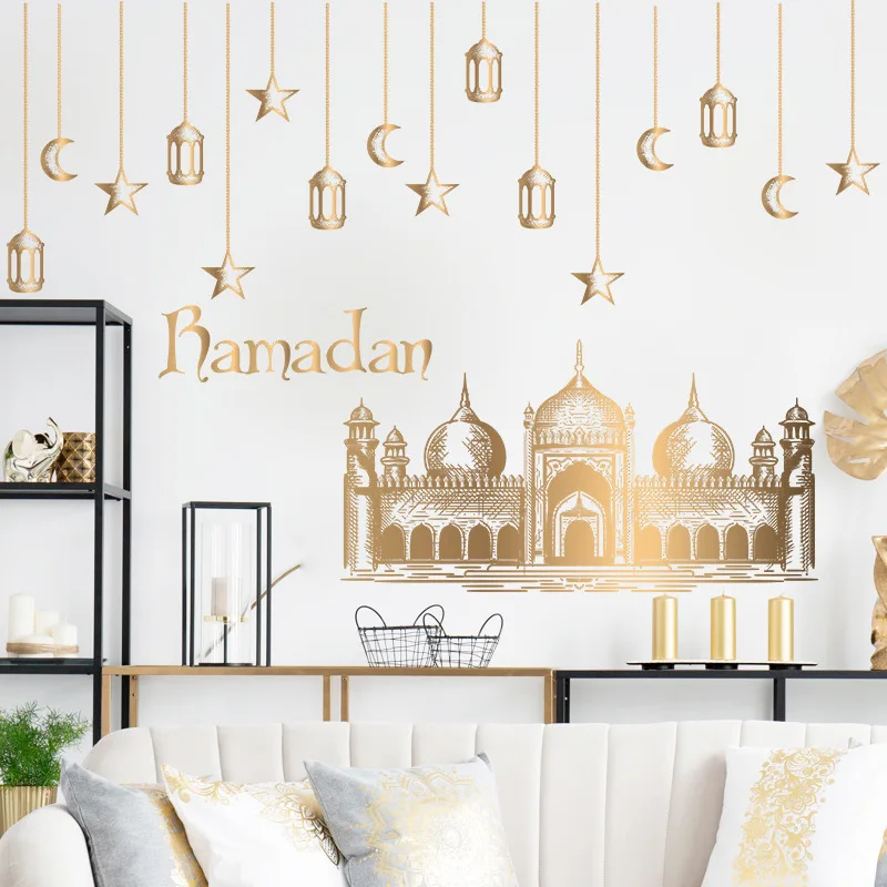 Ramadan Wall Decor Stickers Islamic Muslim Wall Decals Eid Mubarak Ramadan Lantern Moon Star Window Decor For Home Decorations