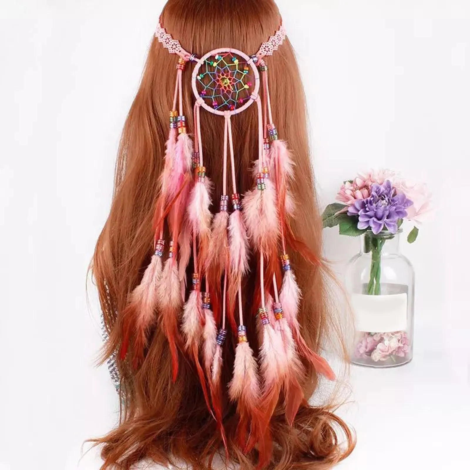 Diadema de plumas para mujer, tocado bohemio Hippie, tocado estilo Festival, Fiesta, bandas para el cabello para niñas