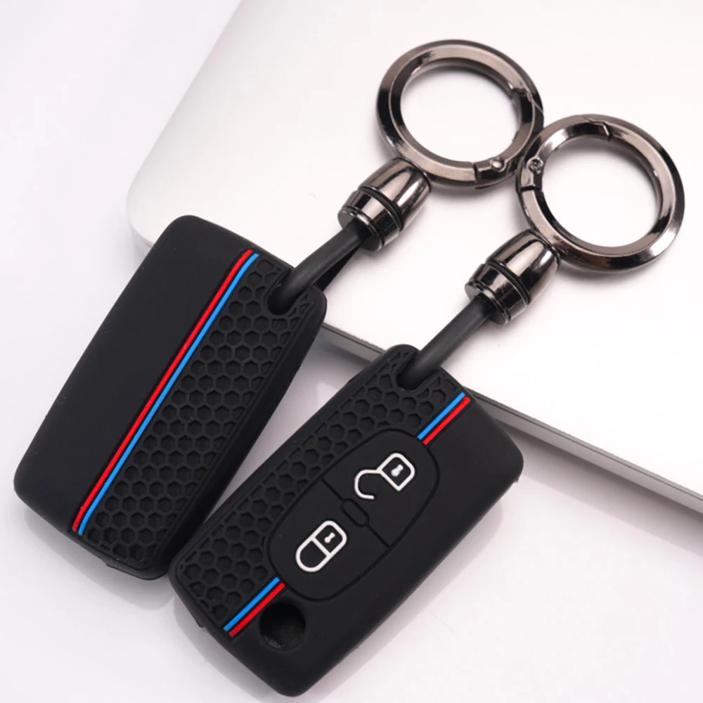 Key Case Cover With Keychain For Peugeot 107 206 207 307 308 407 607 807 3008 5008 Partner Expert For Citroen C2 C3 C4 C5 C6