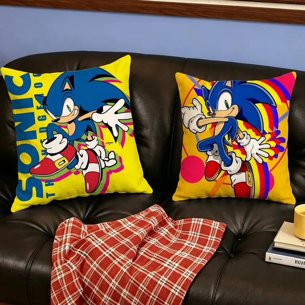 Game S-Sonic T-The H-Hedgehog Cushion Cover Home Decor Cushion Cover Soft Throw Pillowcase for Sofa Bedroom Outdoor Use