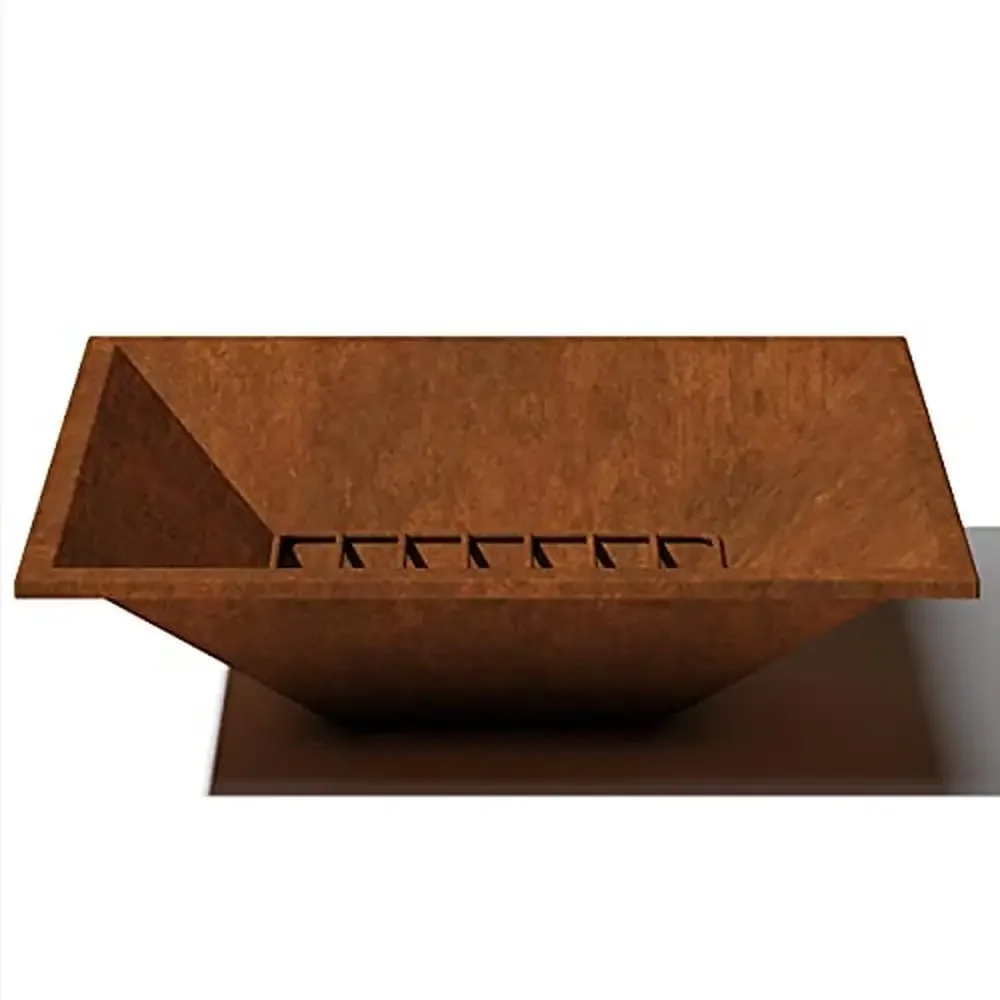 Square Corten Steel Fire Pit All-Weather Resistant Thick-Gauge Removable Base Crack-Proof 34.5