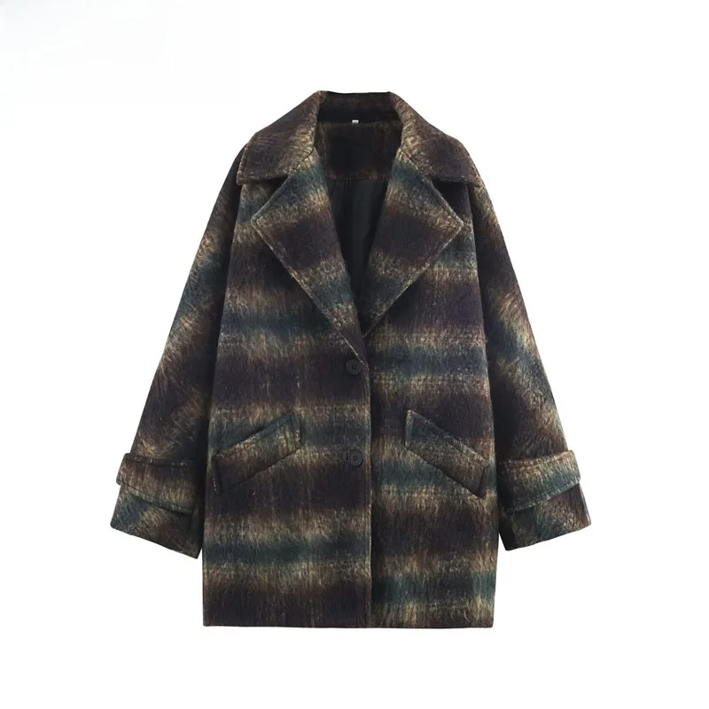

Faionable Plaid Mixed Material ort Coat Autumn New Arrival Women's Clothing 2025 Sle Commute Straight Cut Long Sve