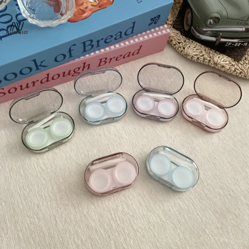 Simple Solid Color Clear Contact Lens Case Portable Mini Contact Lenses Care Box Beauty Pupil Storage Container Travel Kit