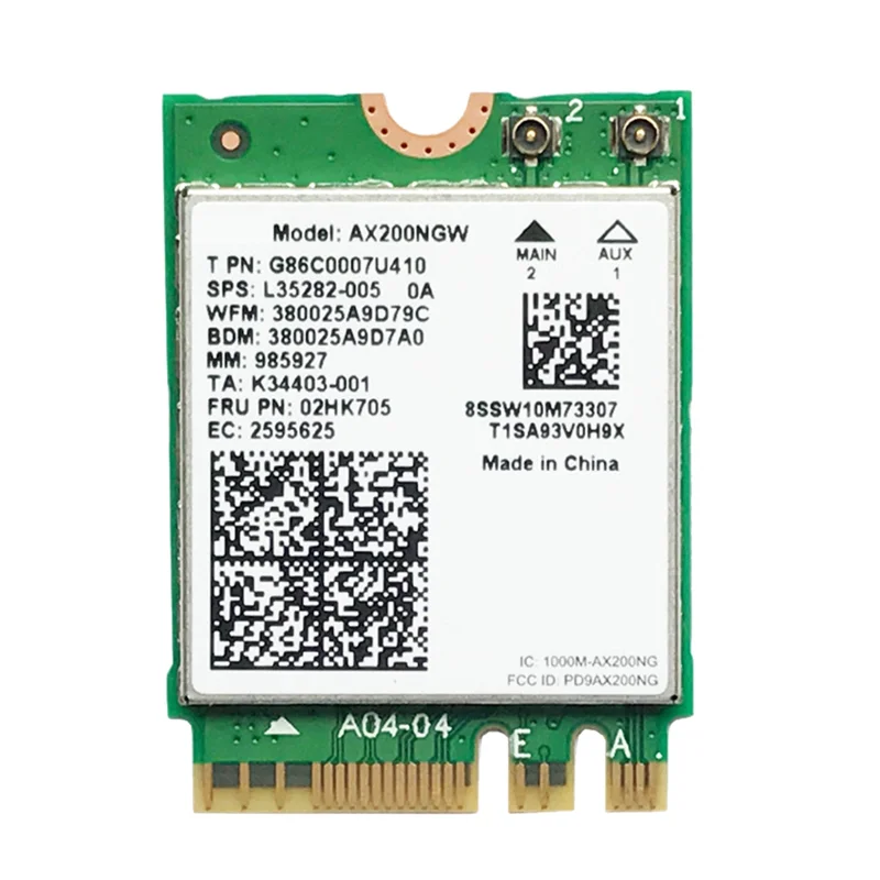 Placa de Rede Sem Fio AX200 AX200NGW, M.2 NGFF, Cartão WiFi, Bluetooth 5.0, WiFi 6, 2.4G, 5G, 802.11Ac, Ax, Cartão Adaptador