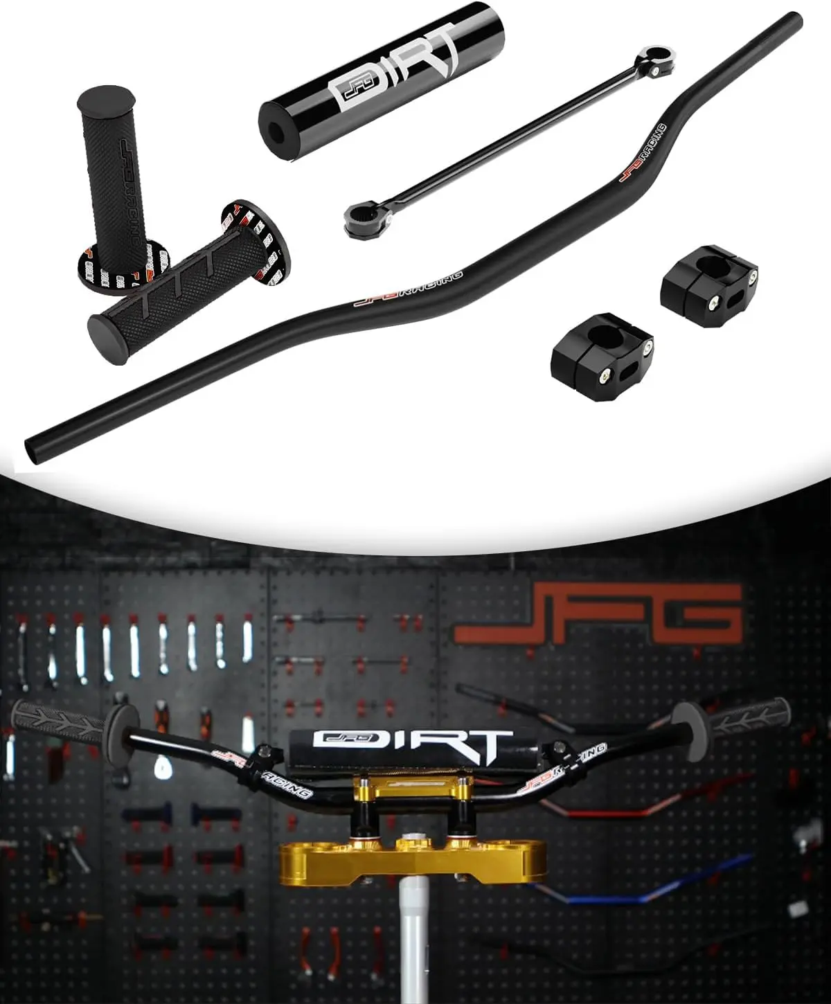 

1 1/8" 28mm Motorcycle Handlebar Kit With Cross Bar & Chest Pad & Grips & Grip Donuts for Most Dirt Bike MYSTERIOUS BLACK