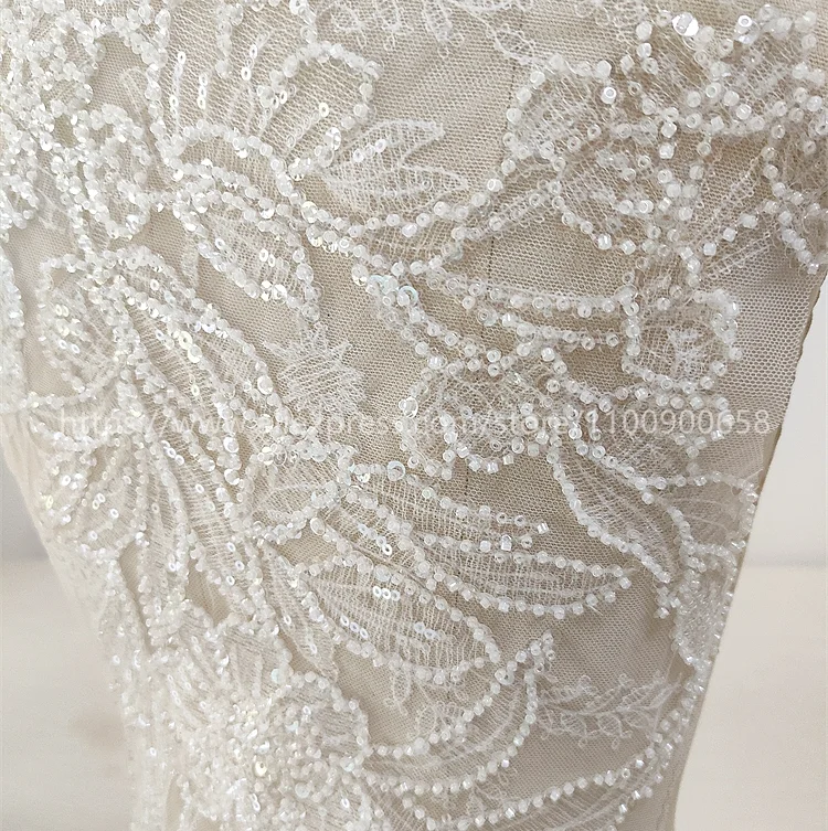 Fish Silk Thread Beaded Sequin Lace Flower Patch,DIY Wedding Dresses, Front Chest and Back Lace Applique,Premium Products, 81x3