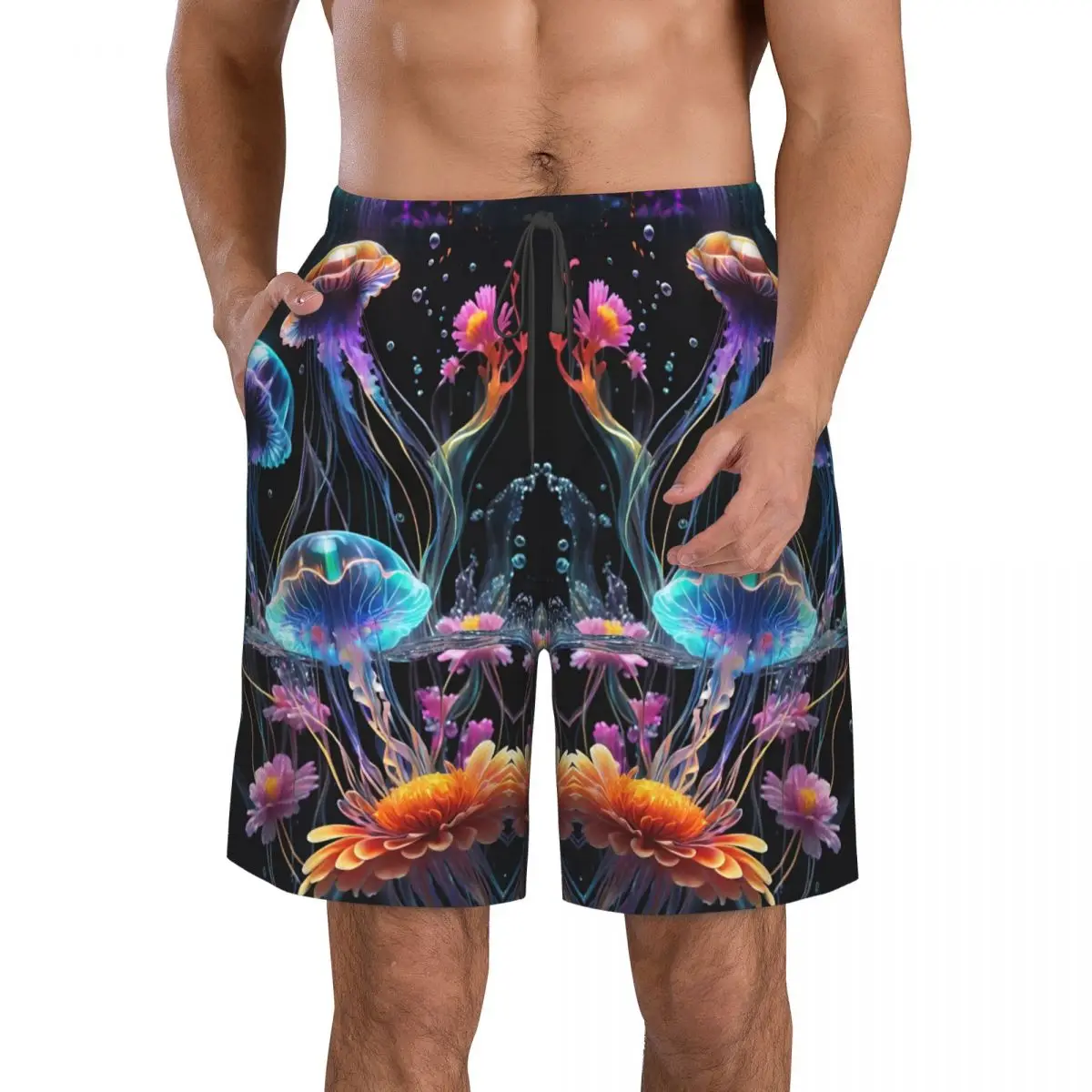 quite a lot colorful Jellyfish Men's Printed pattern beach shorts,suitability Walk,run,surf, wear on the beach or at home