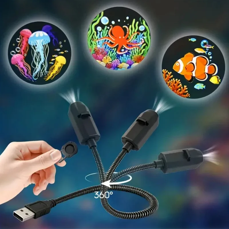USB Projector Light Ocean Animals LED Night Lamp 5V USB Plug-in Night Lights More Pattern Designs Projection for Wall Ceiling