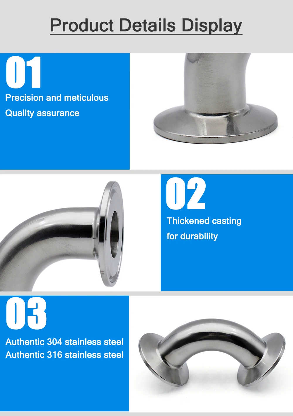 3/4" 1" 2" 3" 4" 19mm-108mm SS304/316 Edelstahl Tri-Clamp 90-Grad-Winkelrohrverschraubung OD Ferrule 50,5 64 77,5 119mm für Heimbrauer – Detail 1