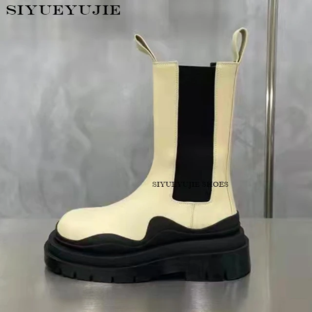 Stivaletti Chelsea piatti muslimex per donna cinturino elastico in vera pelle di mucca primavera autunno scarpe con plateau da donna fatte a mano