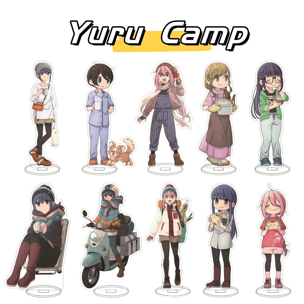 

15CM Anime Laid-Back Yuru Camp Shima Rin Kagamihara Nadeshiko Acrylic Stand Figure Display Charm Cartoon Desktop Model Plate