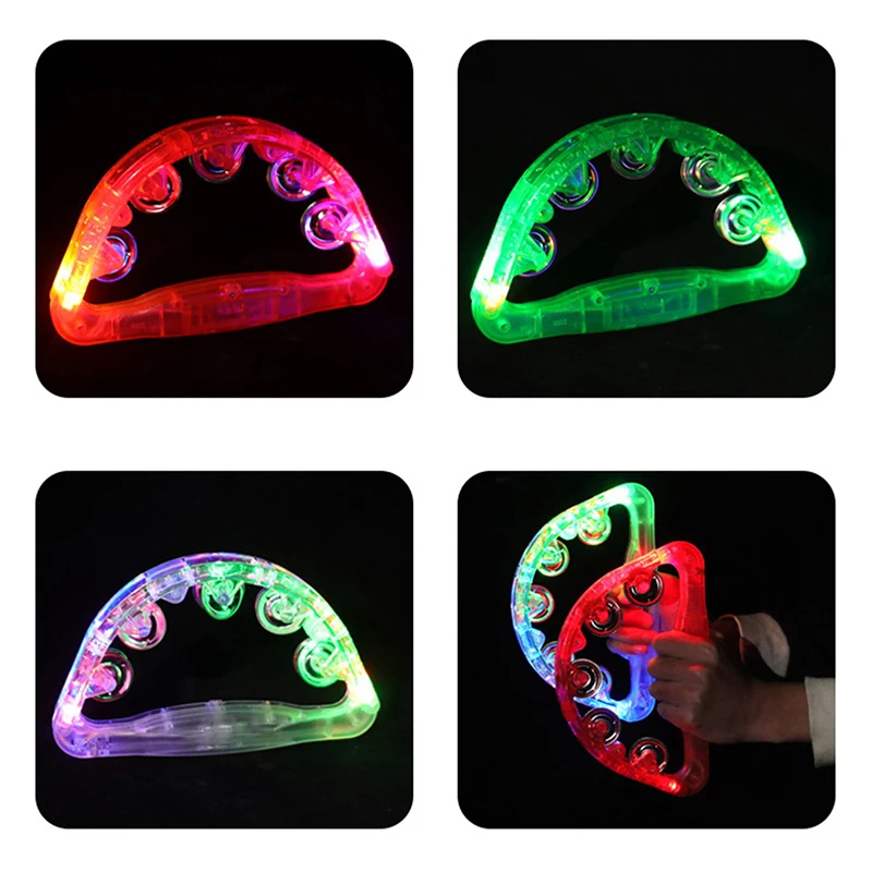 LED Tambourine Clear Light Up Sensory Toy Flashing Tambourine Musical Instrument Shaking Toy For Festivals Birthday Party