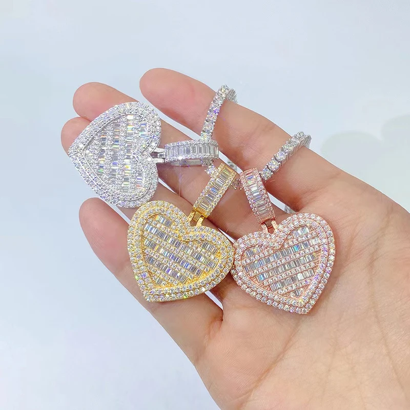 

Iced Moissanite Heart Pendant Women Men 925 Silver Moissanita Diamond Pendant Ins Hiphop Jewelry 16k Gold Filled Collares Gift