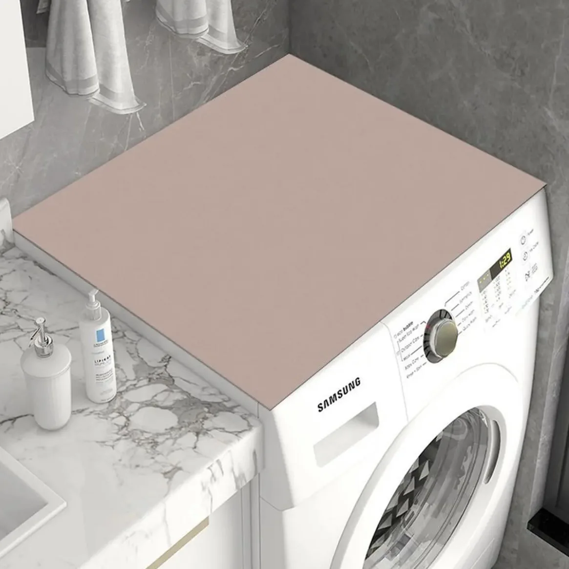 VIKAMA Solid Color Drum Washing Machine Cover Pad Sunscreen Microwave Oven Refrigerator Top Dust-proof Pad Home Decoration