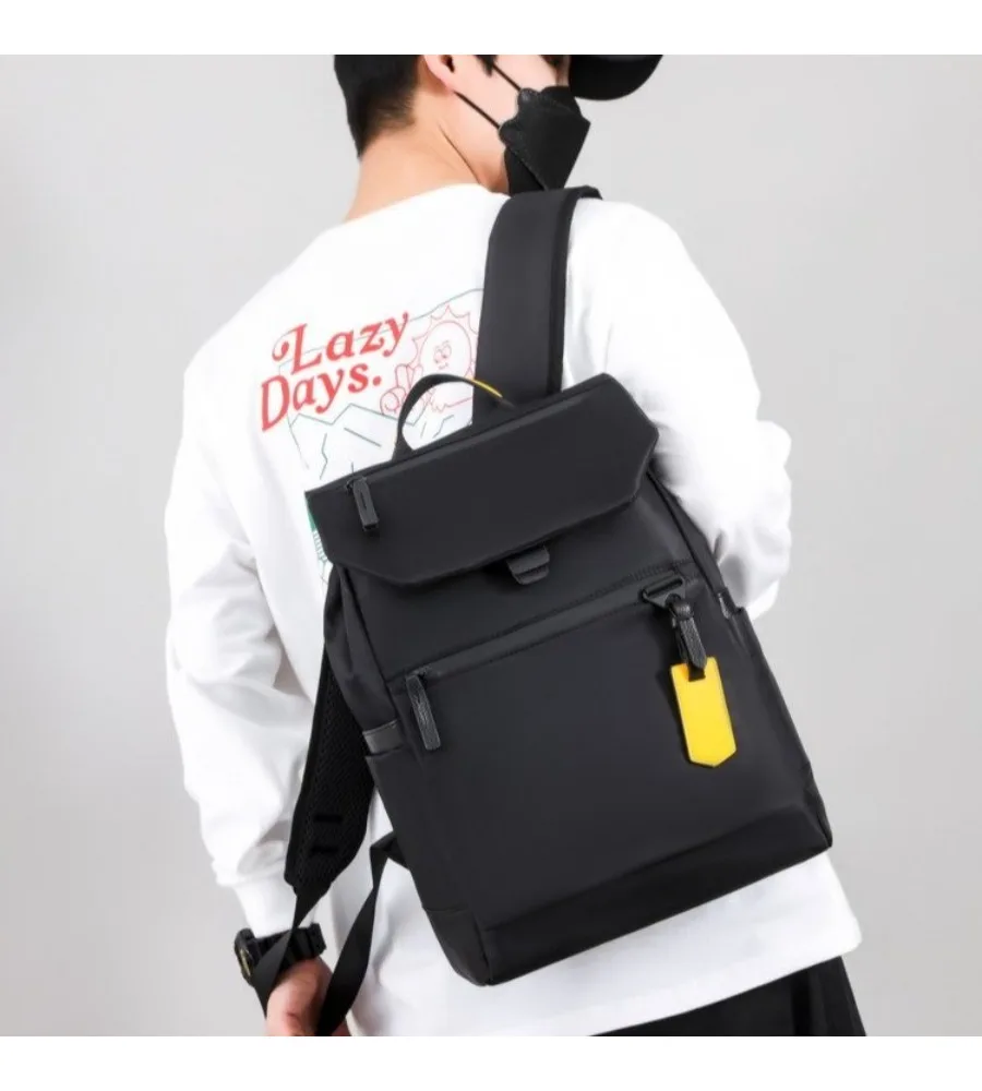 Black And Yellow Laptop Backpack 15.6 Inch Notebook Bag Oxford Cloth Water Resistant Business Rucksack