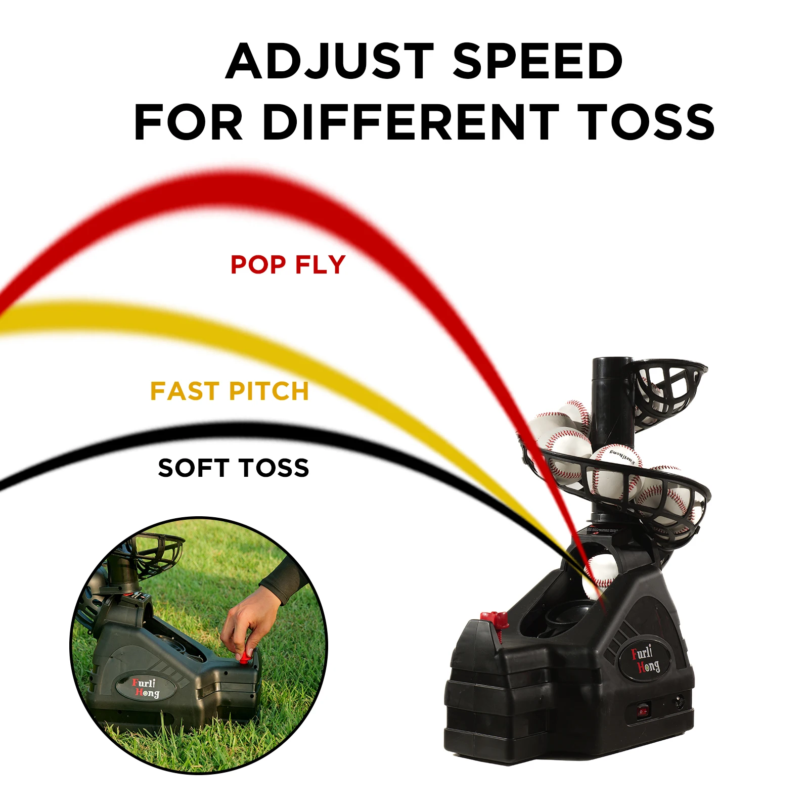 698BH Versatile Baseball & Tennis Toss Machine for Solo Training, Powered by Battery or AC Adapter