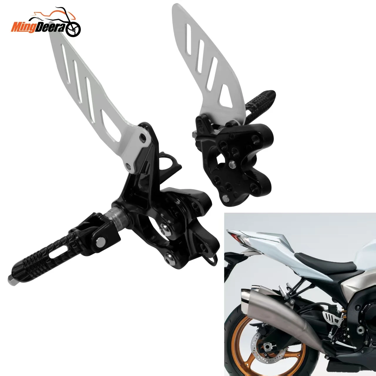 

Black Front Rider Footrest Assembly For Suzuki GSXR1000 2009-2016 K9 K16 GSXR600 GSXR750 2011-2018 K11 K18 Aluminum Footpegs