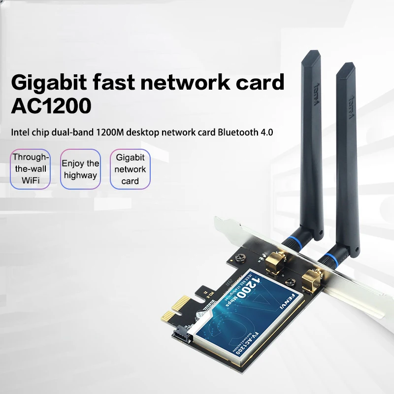 WiFi Wireless Adapter Network Card Dual Band AC1200 1200M 2.4Ghz/5Ghz PCIE Adapter For Bluetooth 4.0 Desktop Windows 7/8/10/11