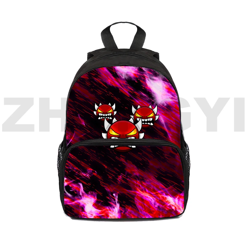 

Mens Angry Geometry Dash 3D Backpacks Teenager Travel Backpack Street Trend 16 Inch Mini Schoolbags for Girls Retro Book Bag
