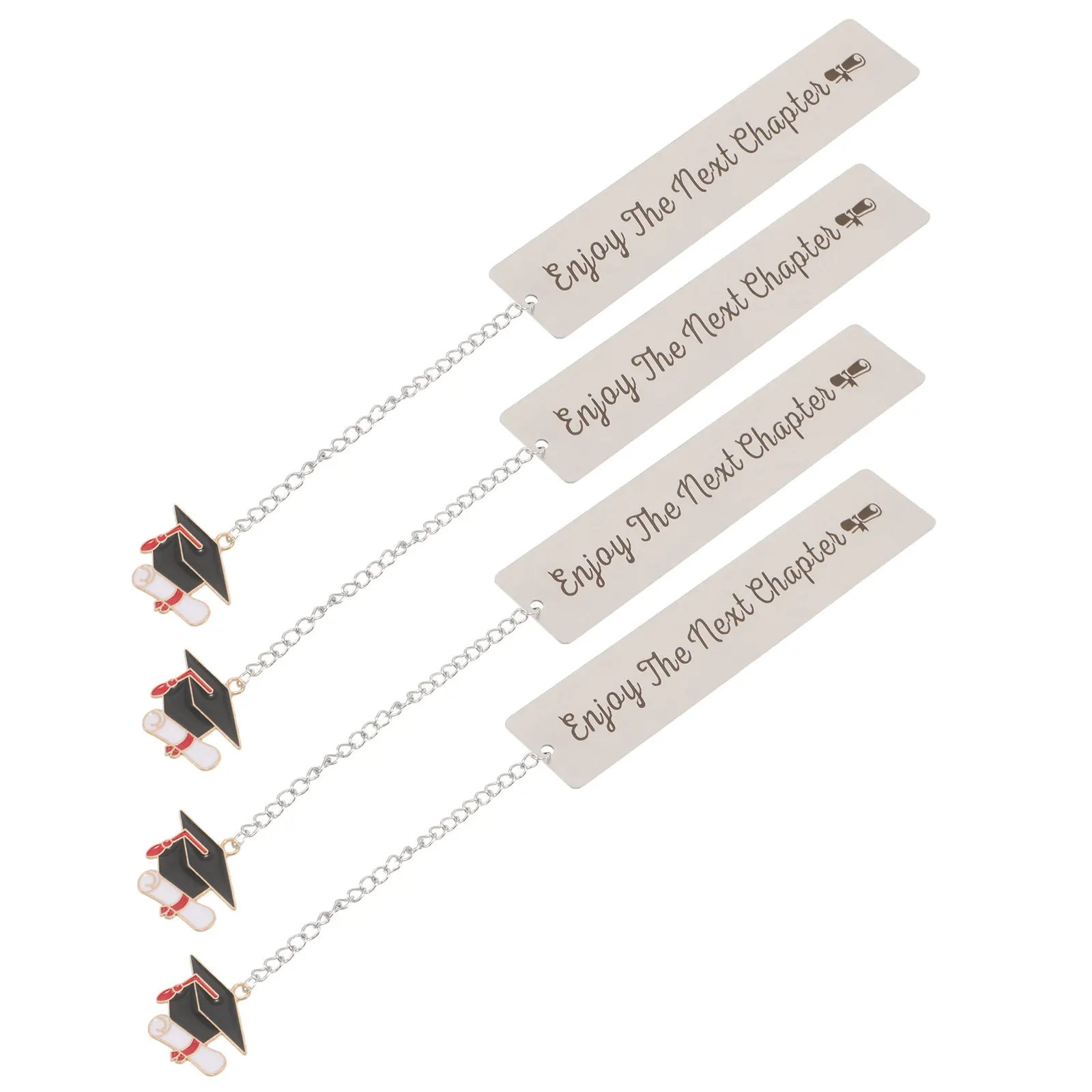 

4Pcs Class of 2026 Graduation Bookmark Set Metal Engraved Doctoral Cap Design with Tassel Inspirational Book Marker for Teachers