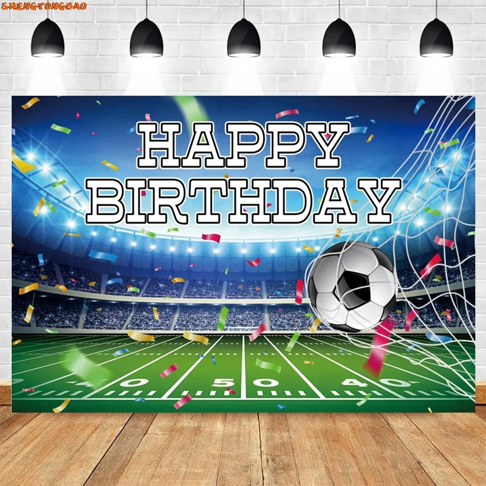Football Photography Backdrop for Boy Birthday Party Decor Real Madrid Stadium Grassland Soccer Field Customize Photo Background