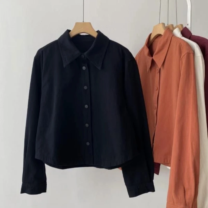 Vintage Long Sleeve Polo Neck Loose Blouse Spring Autumn New Simplicity All-match Fashion Shirt Tops Casual Korean Women Clothes