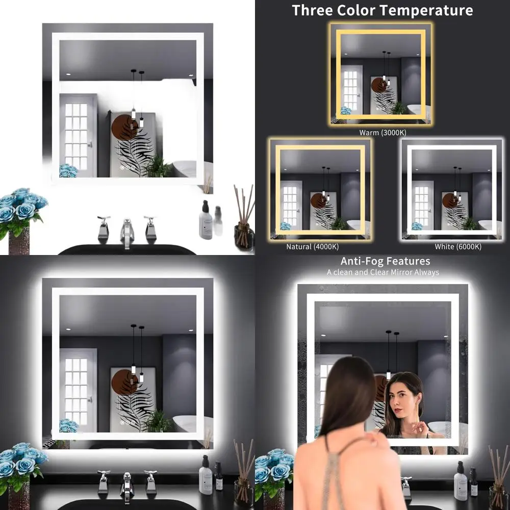 

Светодиодное зеркало для ванной комнаты с защитой от запотевания и регулируемой яркостью, закаленное стекло, подсветка и передняя подсветка, настенное косметическое зеркало с функцией памяти, Sha