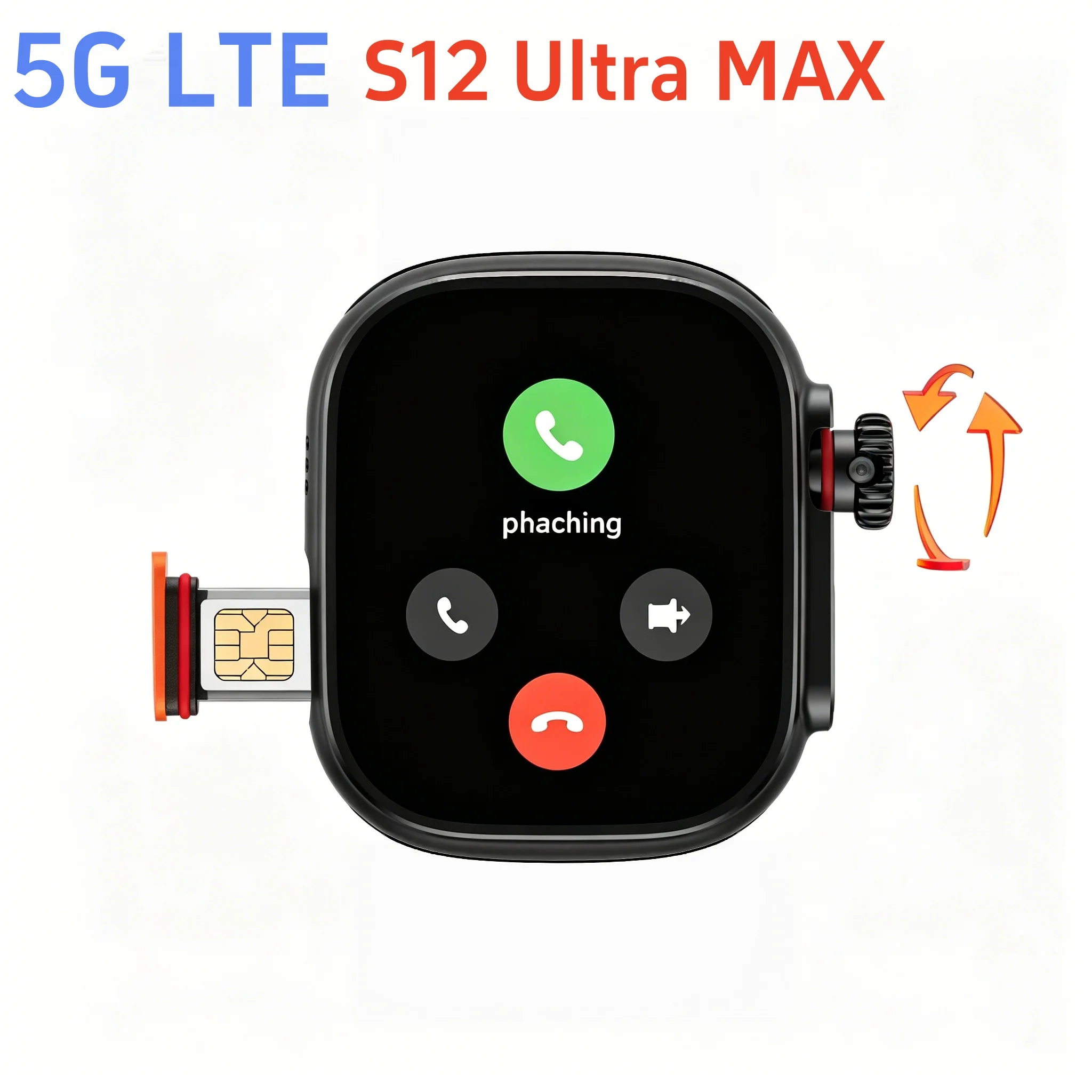Newest S12 Ultra MAX 5G LTE 2.29inch Amoled Smart Watch Smartwacth With 200° Rotary Camera GPS WIFI SIM Card Slot APP Download