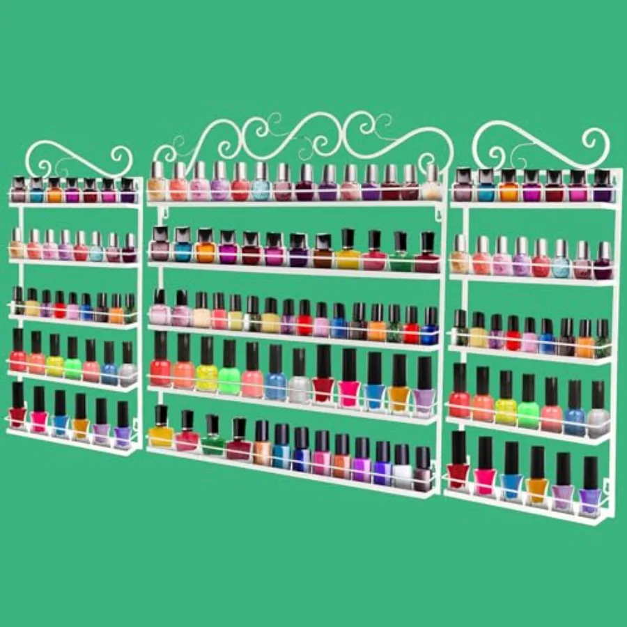3 in 1 Nail Polish Rack Wall Mount Nail Polish Organizer 5 Tiers Shelf Storage Display Holder Stand Holds 200 Bottles for Home