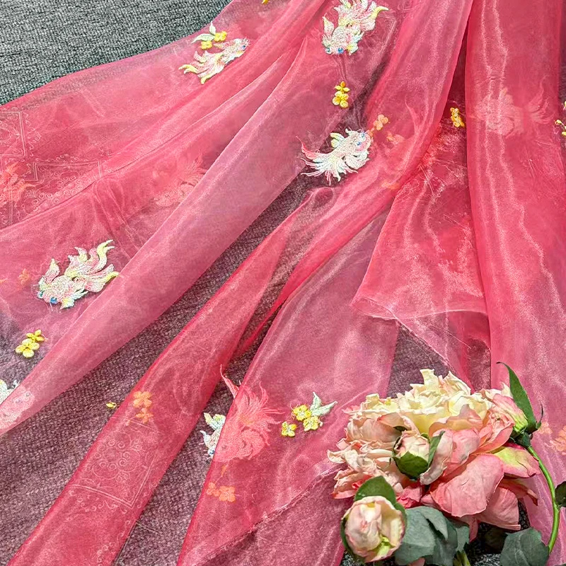 50 × 150 センチメートル鯉刺繍チュール生地 DIY 韓服古代スタイルチャイナスカート子供服縫製メッシュ生地