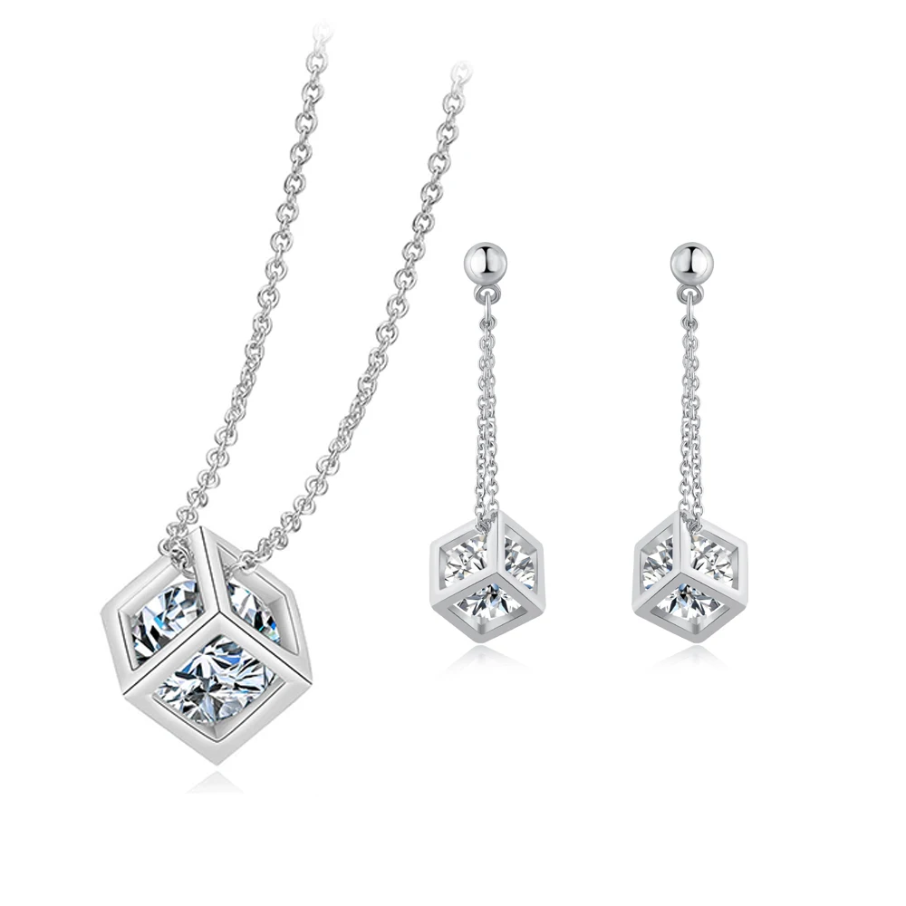 ZHOUYANG, calidad superior, ZYS059, Cubo de plata, joyería, collar, pendiente, conjunto de diamantes de imitación, hecho con cristal austriaco, salud