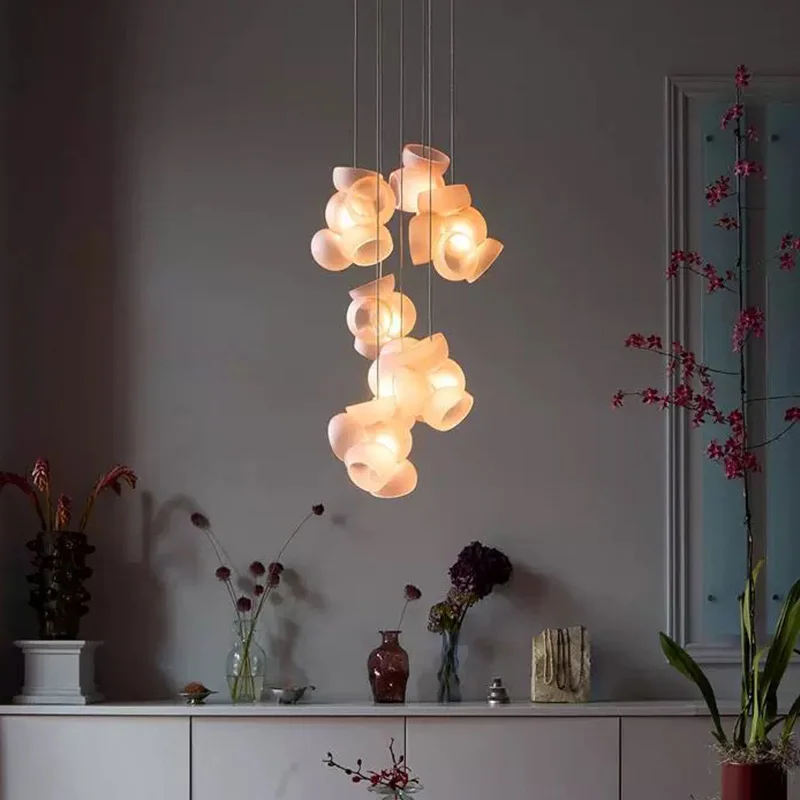 مصباح معلق داخلي هندسي، زجاج فاخر خفيف باللونين الأبيض والأسود، إضاءة سقف الفندق لتزيين المنزل #4